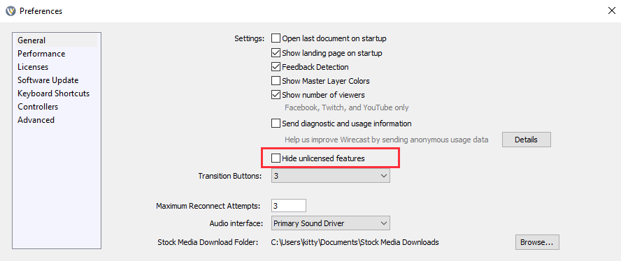 Wirecast Preferences