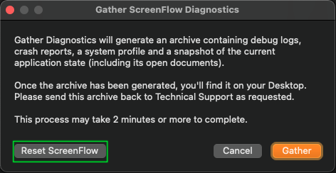 ScreenFlow: Gather Support Diagnostics / Reset ScreenFlow Preferences