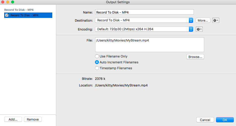 Wirecast: Record to Disk