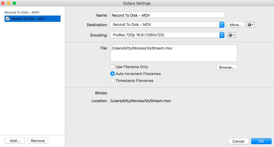 Wirecast: Record to Disk