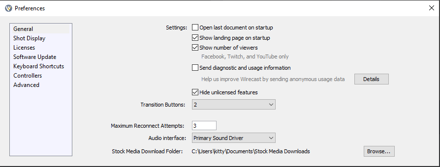 Wirecast: Expanded Preferences