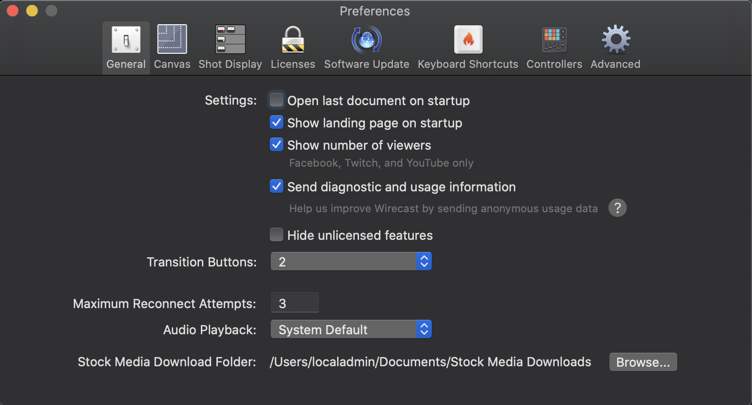 Wirecast: Expanded Preferences