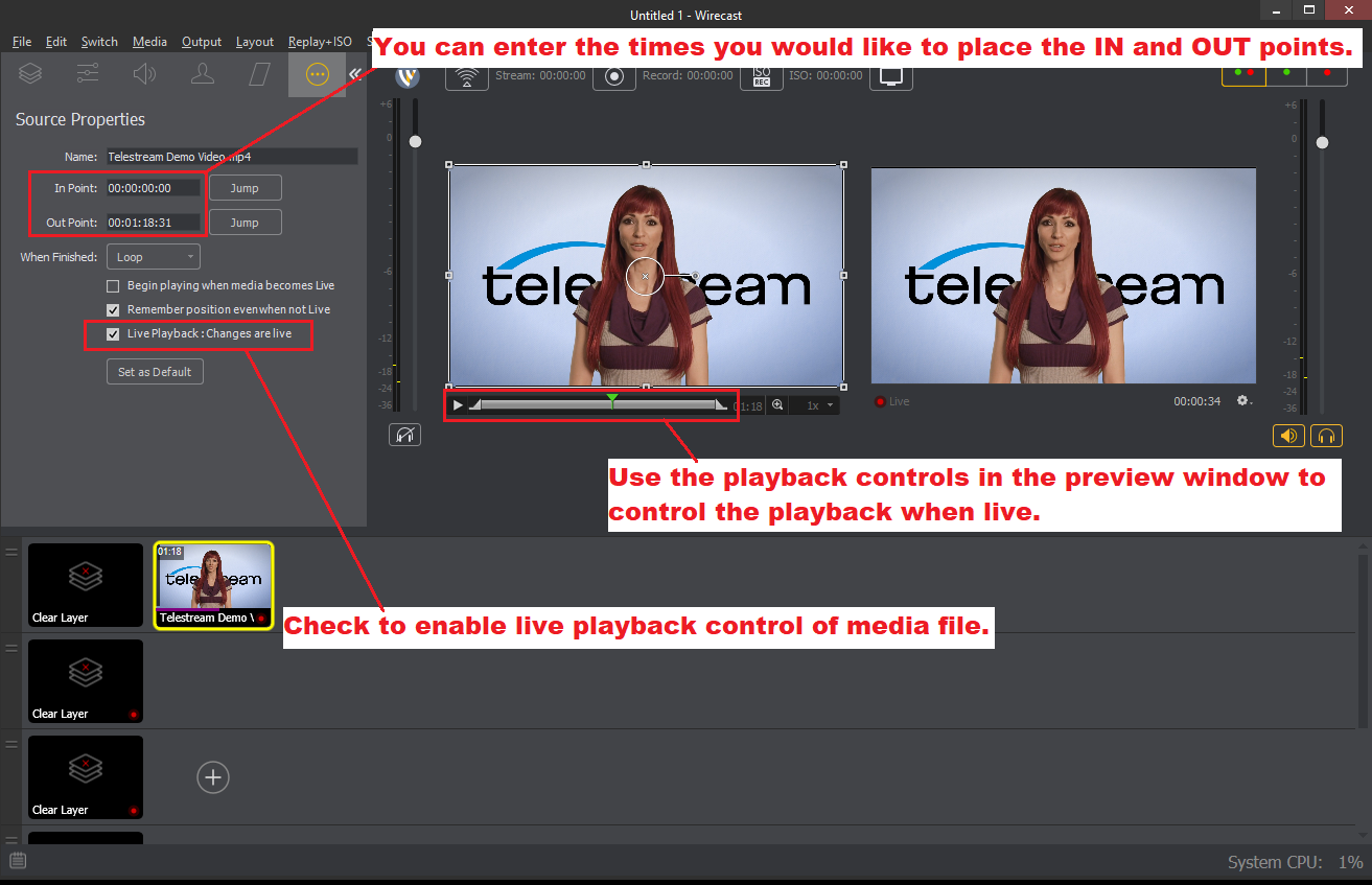 Wirecast: Media File Playback Controls